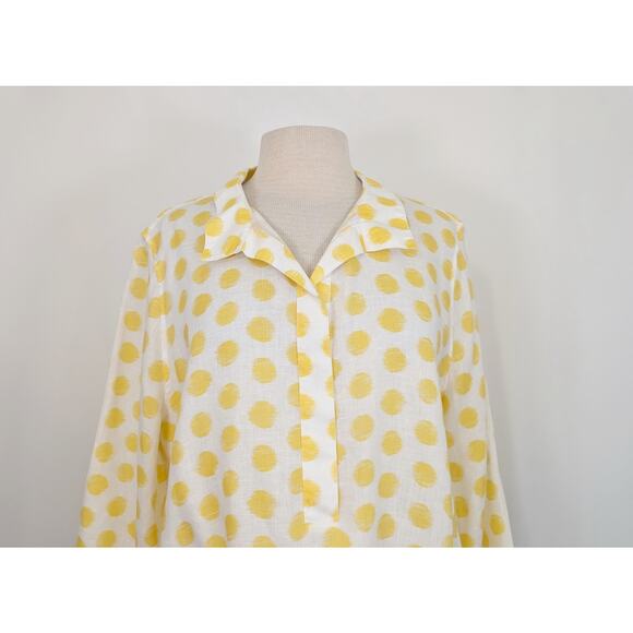 Chico's Tunic Top Yellow White Polka Dot Print Pullover Linen Misses Size 3 XL - Picture 2 of 6